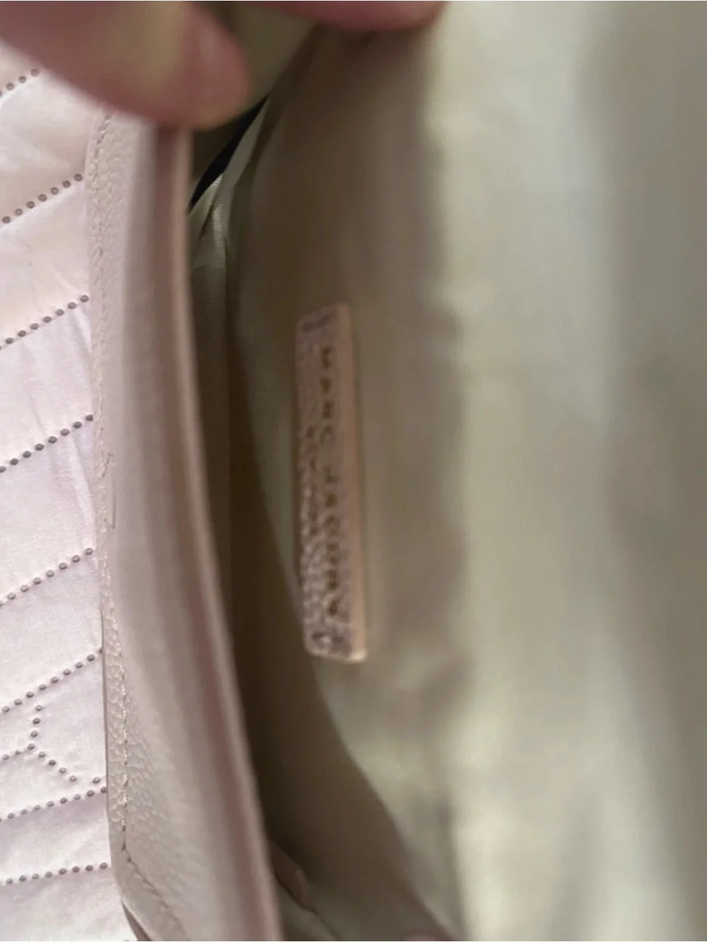Marc Jacobs Baby Pink Pebbled Leather Mini Crossbody with Gold Logo